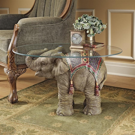 Design Toscano Jaipur Elephant Festival Glass-Topped Cocktail Table EU29868